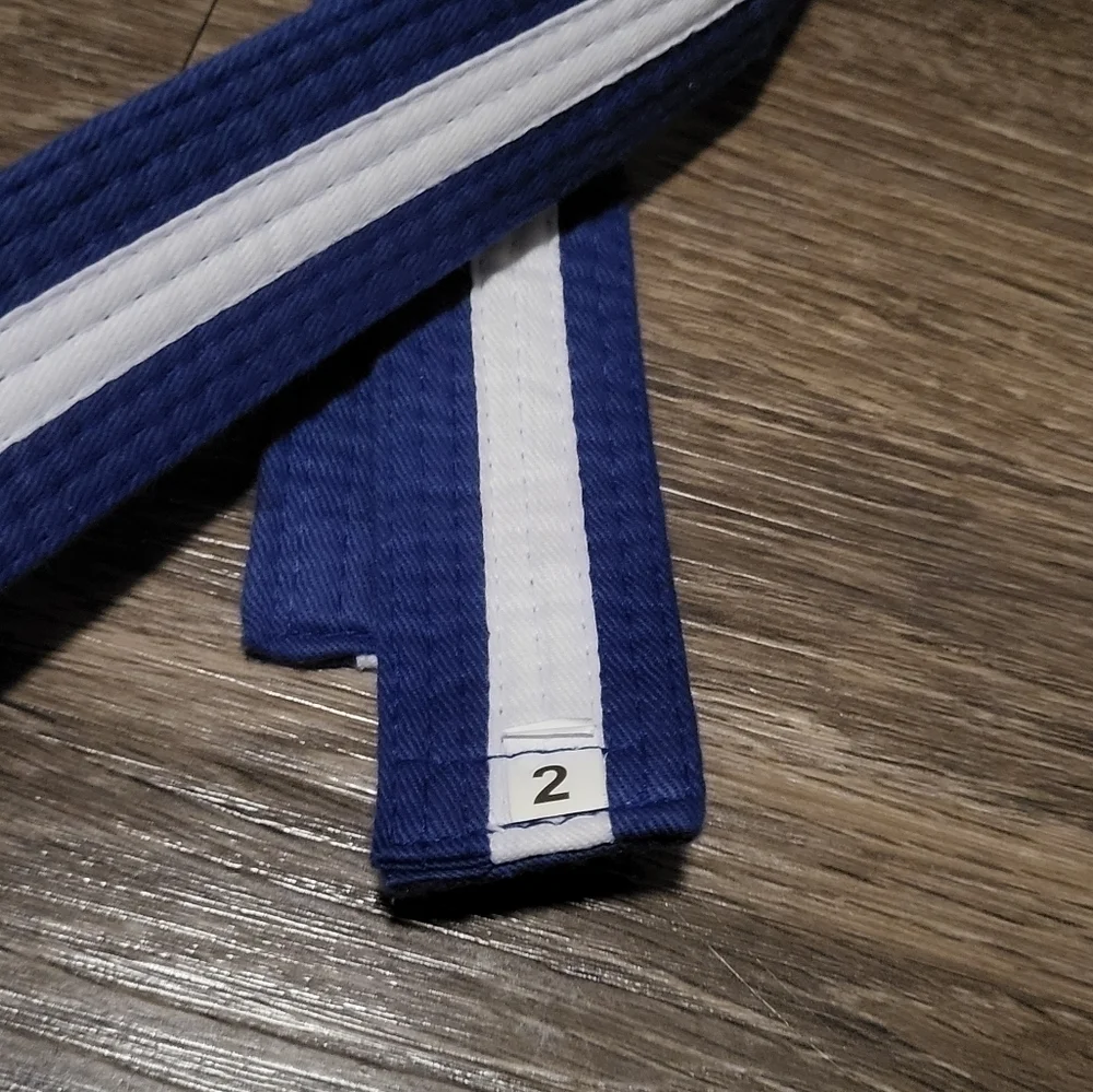 Karate Blue Belt with White Stripe, Size 2